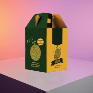 กล่องเมล่อน 1 ลูก LOVE ME FARM – กล่องลูกฟูกพรีเมียม แข็งแรง ทนชื้น ดีไซน์อบอุ่นเรียบหรู ถ่ายทอดความสดใหม่และคุณค่าของเมล่อนคุณภาพจากฟาร์ม เหมาะกับของฝากและสินค้าส่งออกพรีเมียม